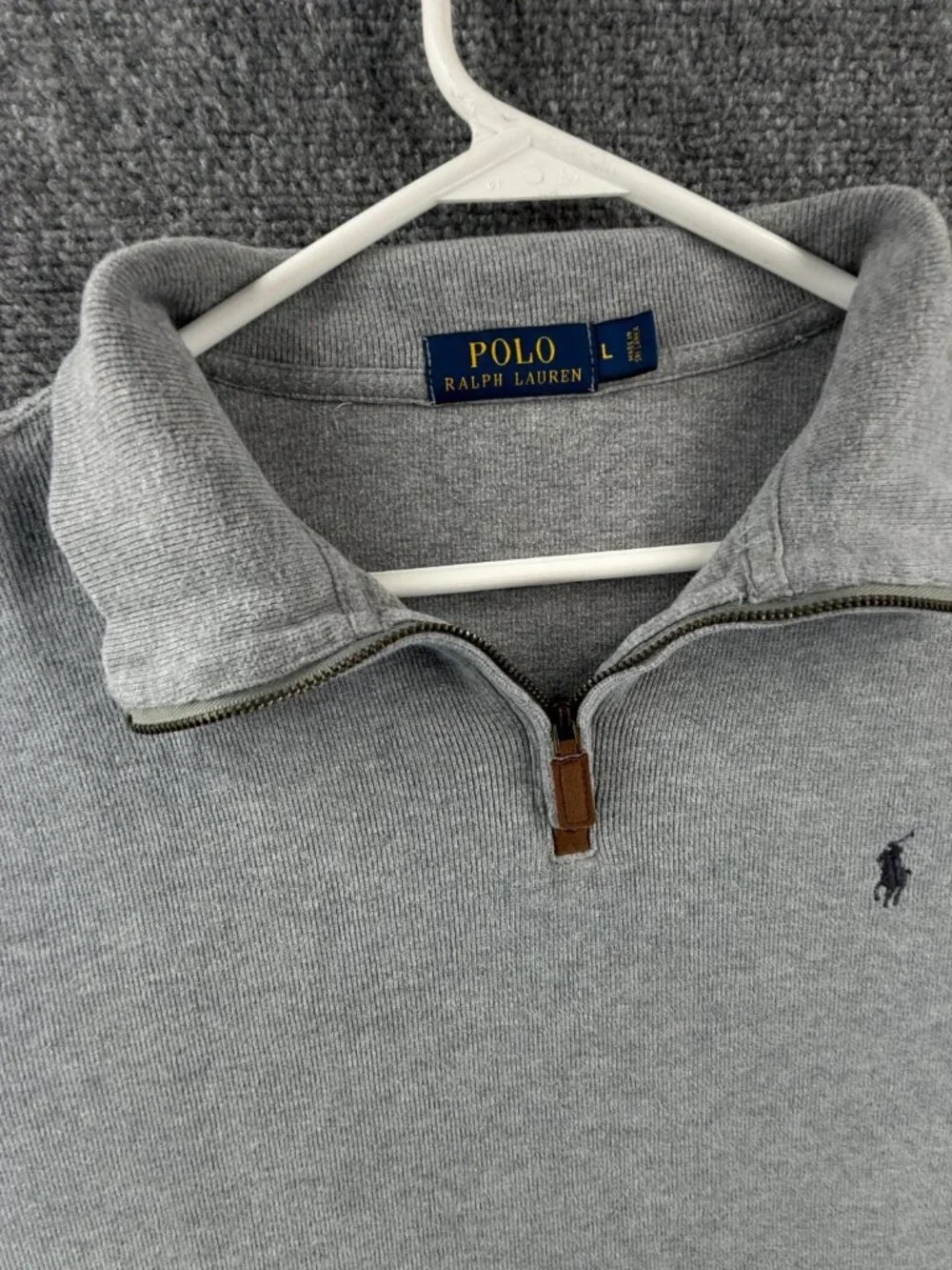 Polo Ralph Lauren Light Gray Pullover Cotton 1/4 Zip Sweater Men Large Knit Pony